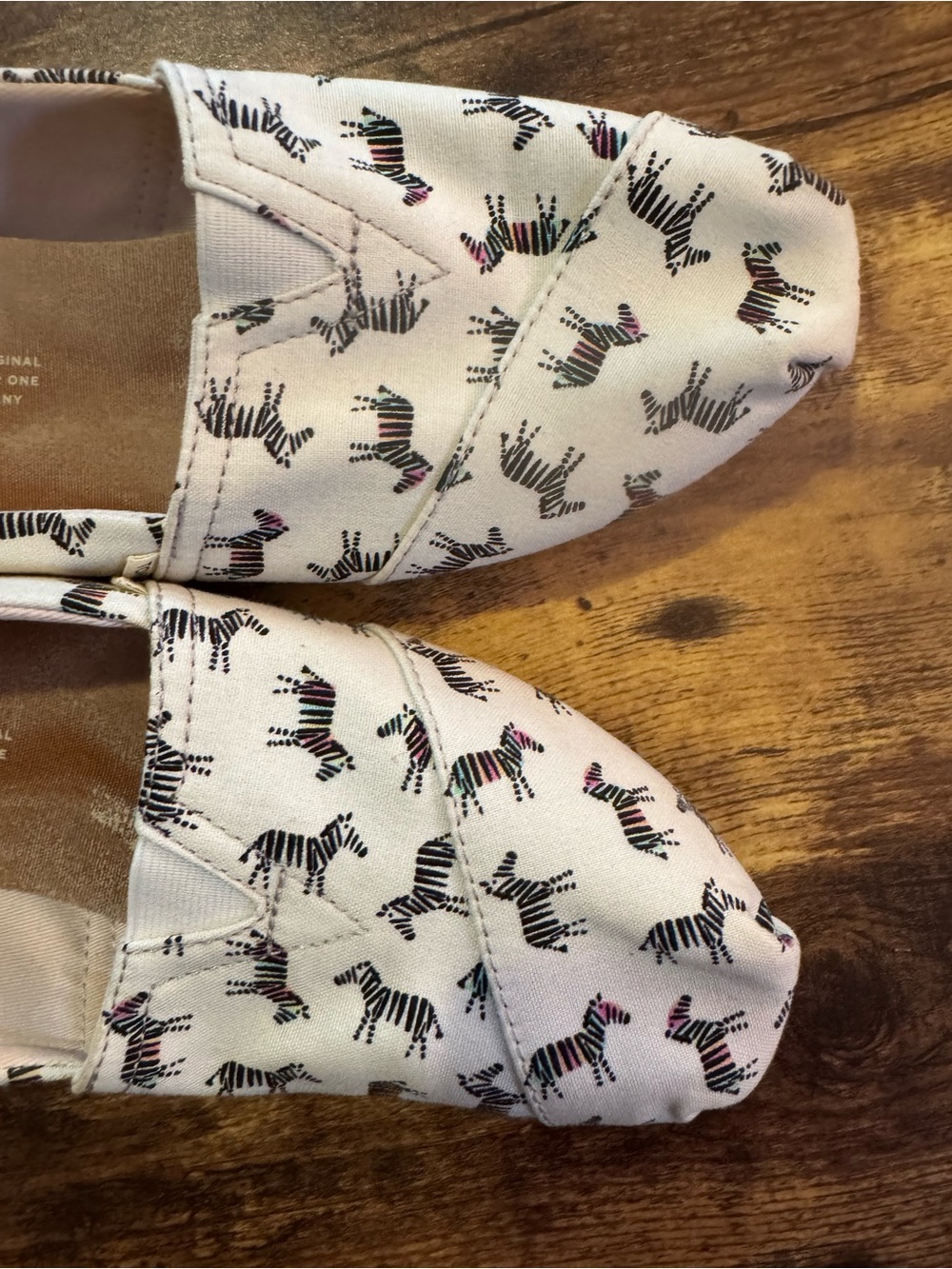 Toms White Canvas Slip-On Flats with Black & Multicolor Zebra Print - Picture 4 of 4